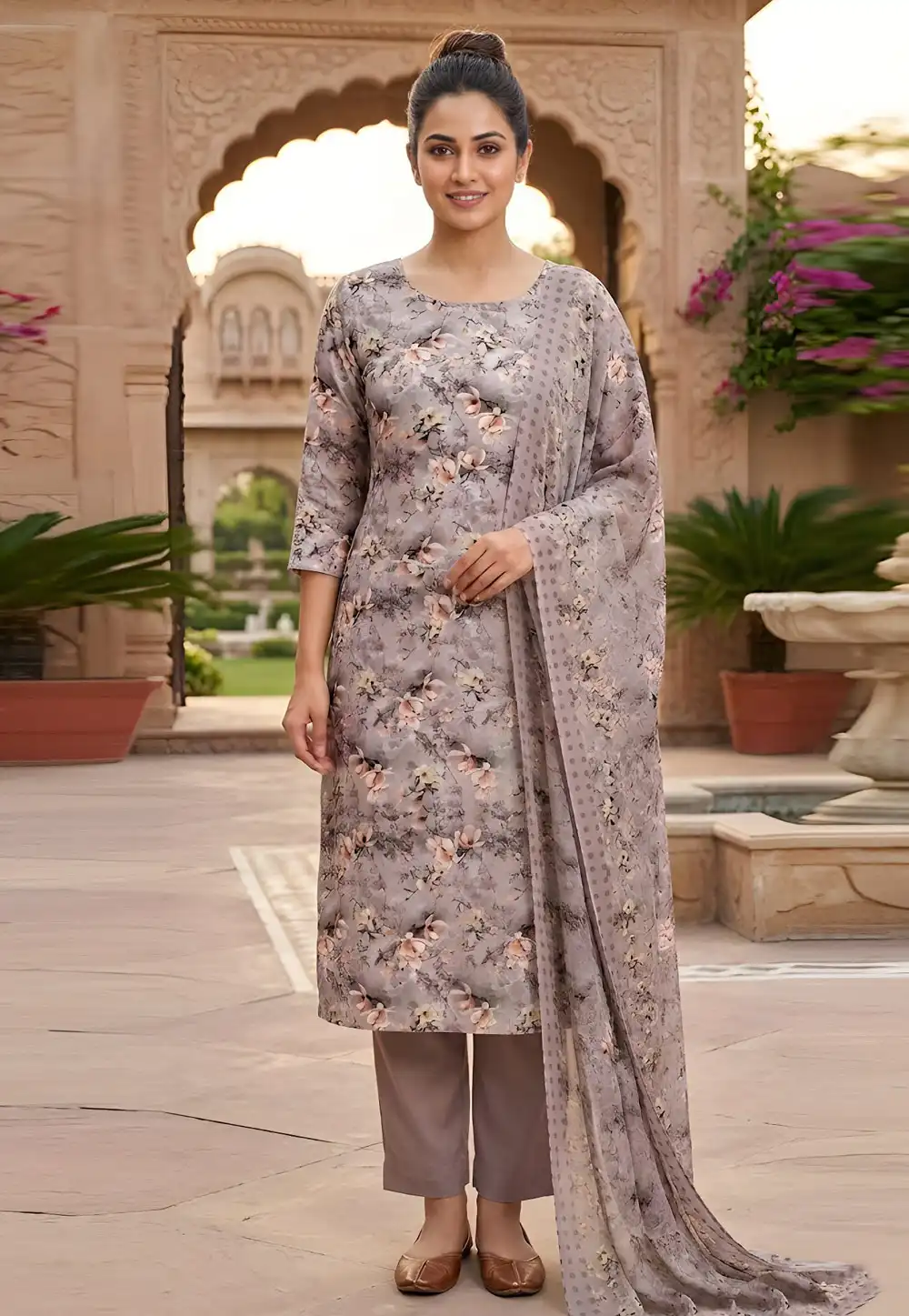 Grey Crepe Pakistani Suit 328359