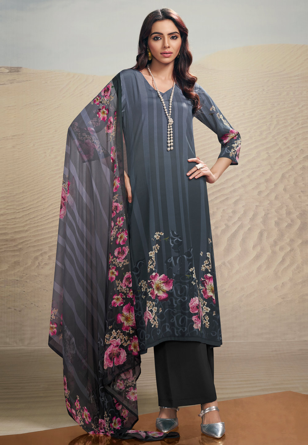 Grey Crepe Palazzo Suit 284984