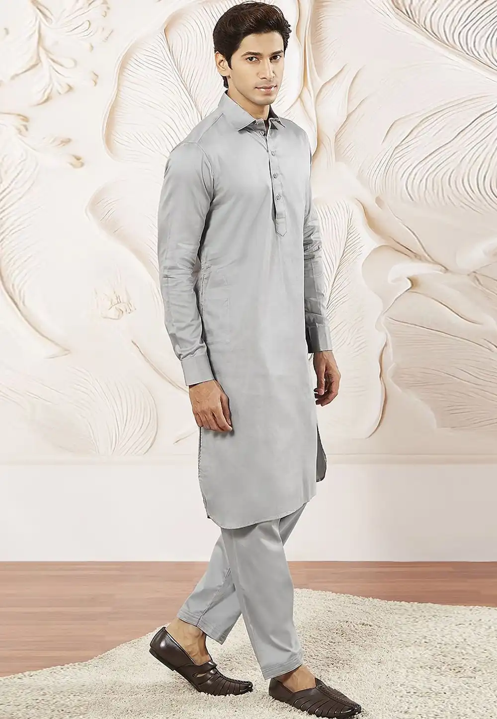 Grey Dupion Pathani Suit 314243