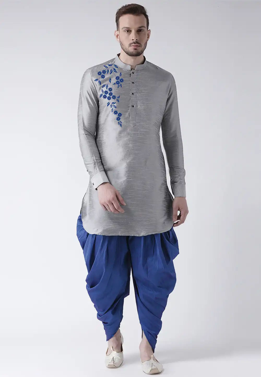 Grey Dupion Silk Dhoti Kurta 304877
