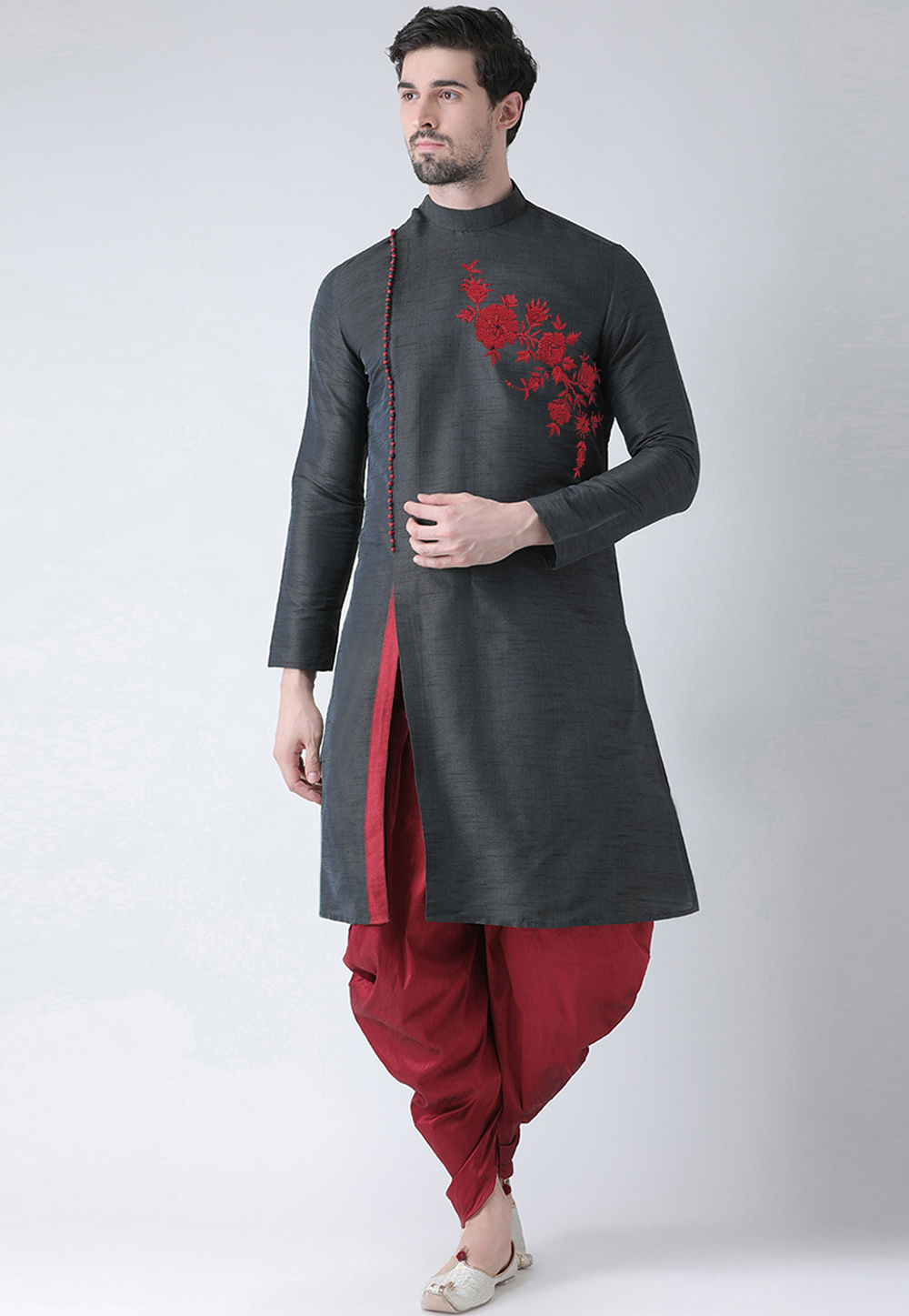 Grey Dupion Silk Dhoti Kurta 284906