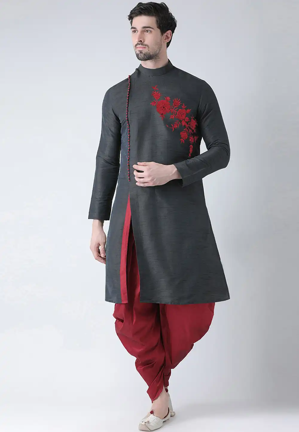 Grey Dupion Silk Dhoti Kurta 284906