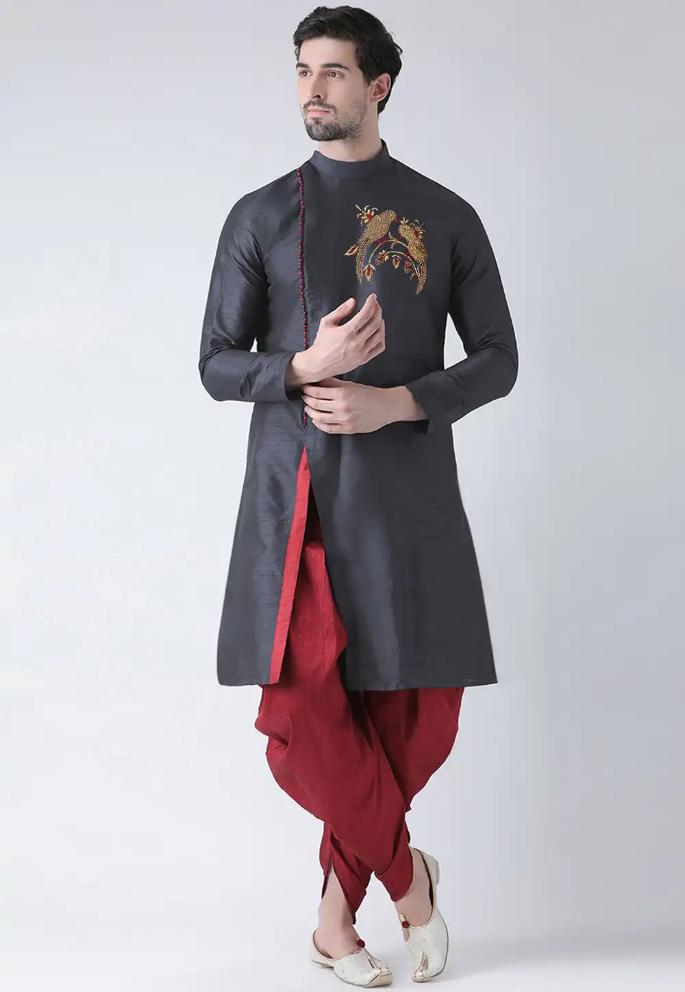 Grey Dupion Silk Dhoti Kurta 284910