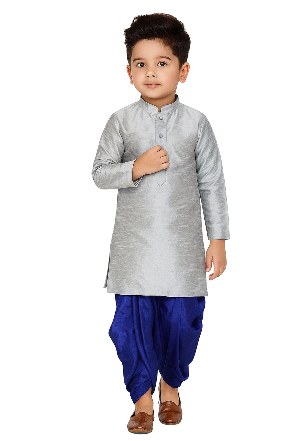 Grey Dupion Silk Kids Dhoti Kurta 321232
