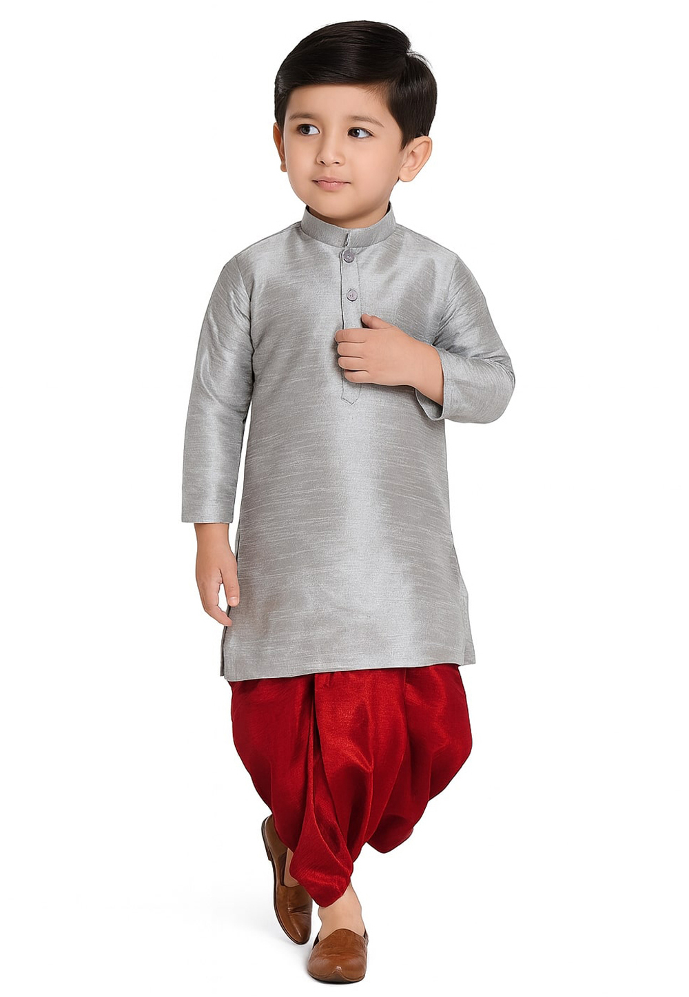 Grey Dupion Silk Kids Dhoti Kurta 321233