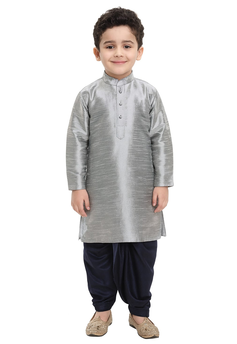 Grey Dupion Silk Kids Dhoti Kurta 321239
