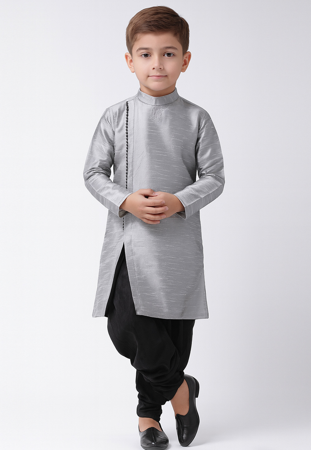 Grey Dupion Silk Kids Dhoti Kurta 320578