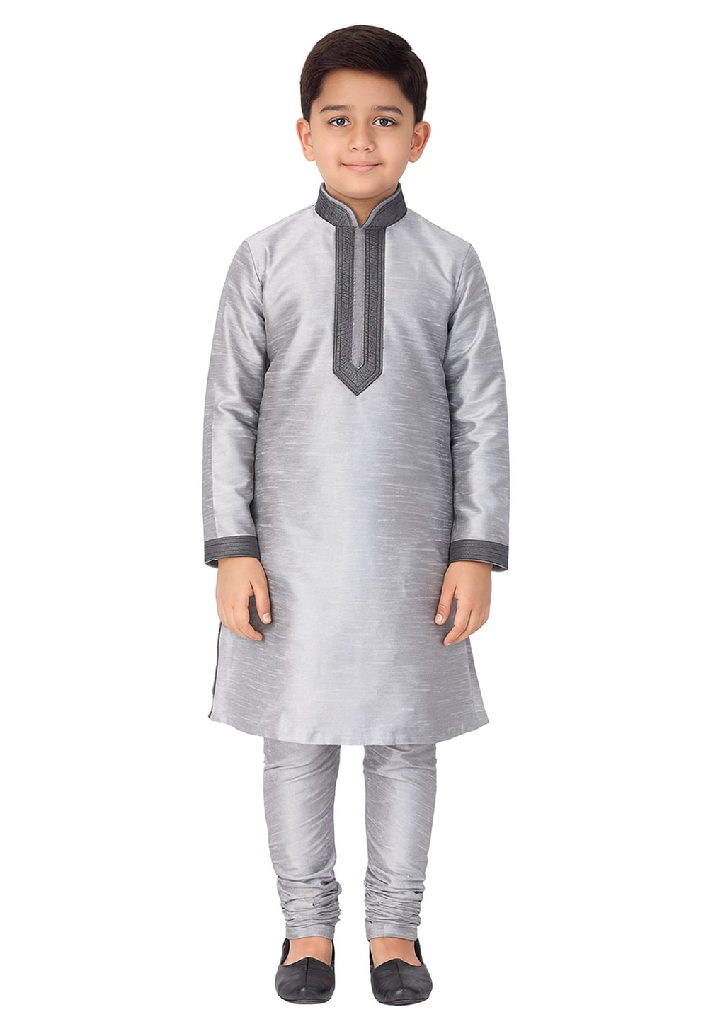 Grey Dupion Silk Kids Kurta Pajama 321238