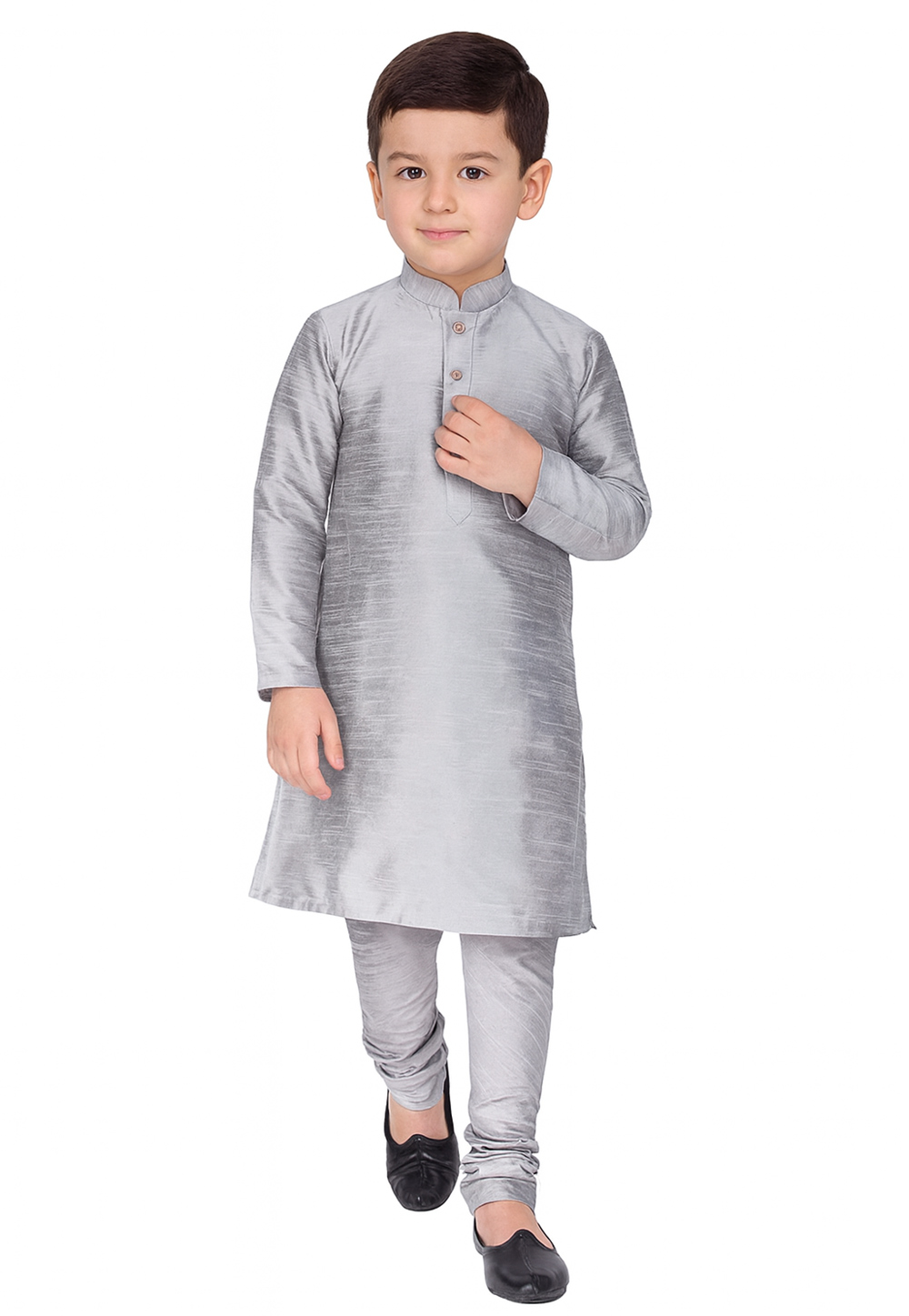 Grey Dupion Silk Kids Kurta Pajama 320839