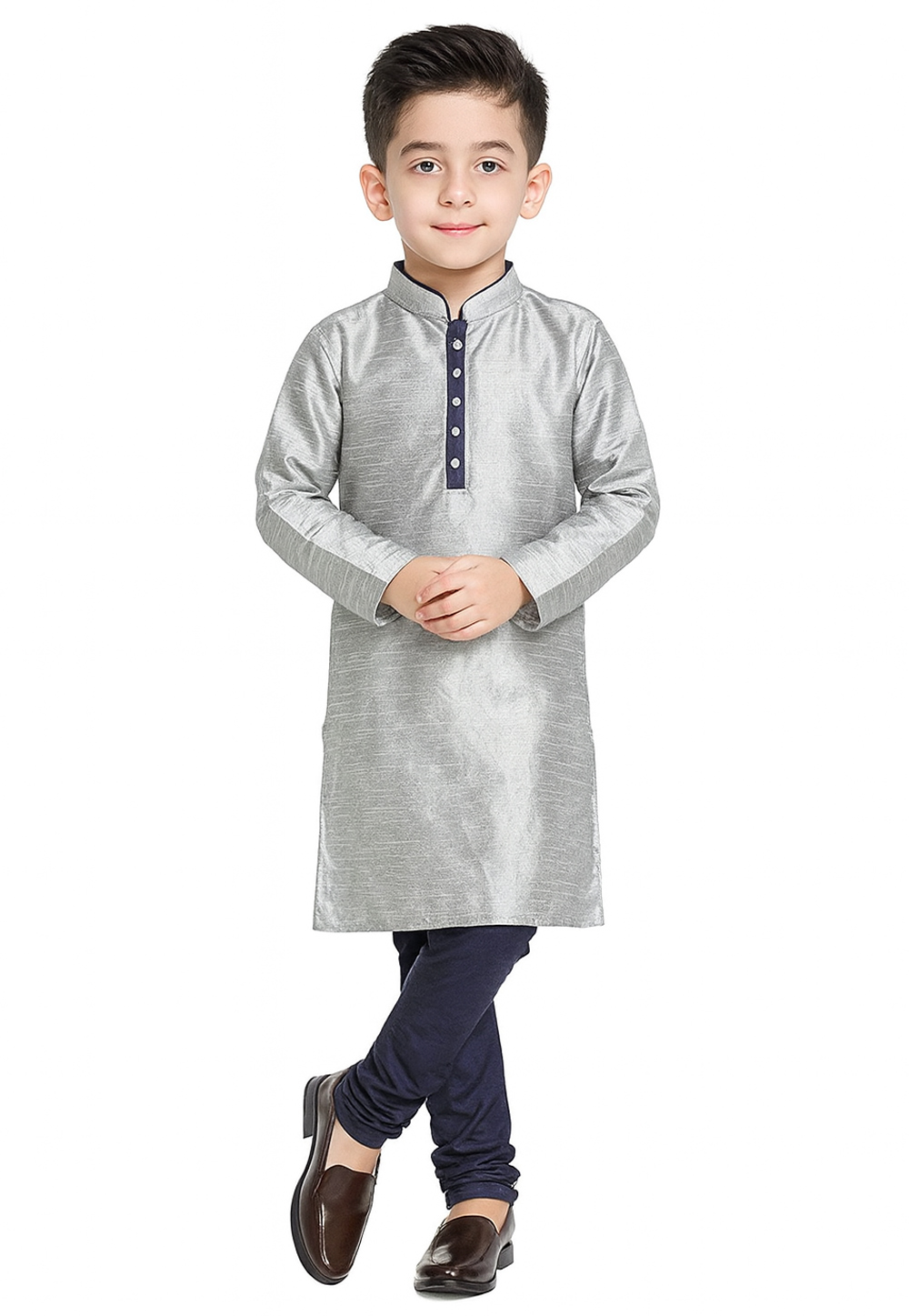 Grey Dupion Silk Kids Kurta Pajama 320856