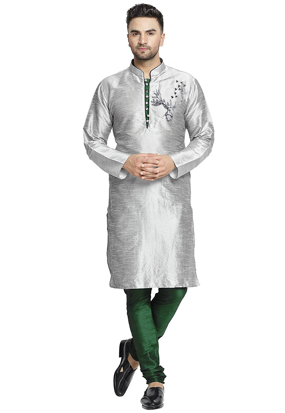 Grey Dupion Silk Kurta Pajama 304857