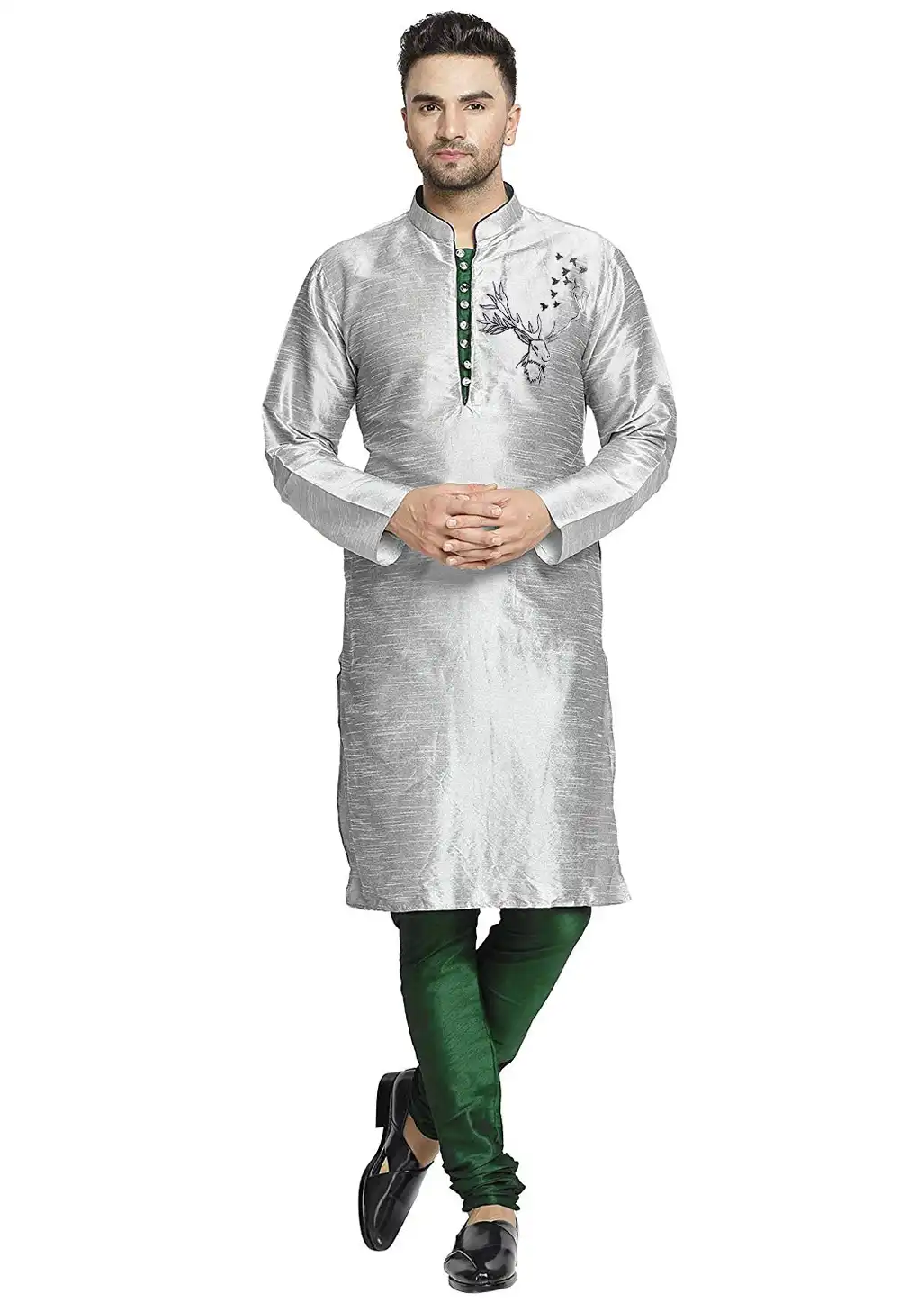 Grey Dupion Silk Kurta Pajama 304857