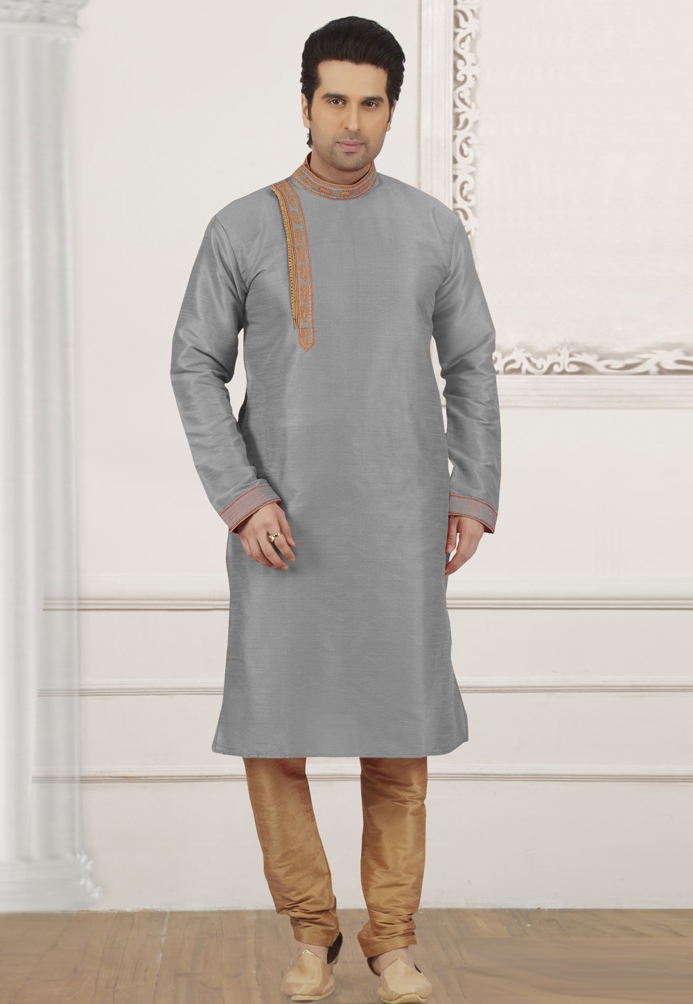 Grey Dupion Silk Kurta Pajama 309972