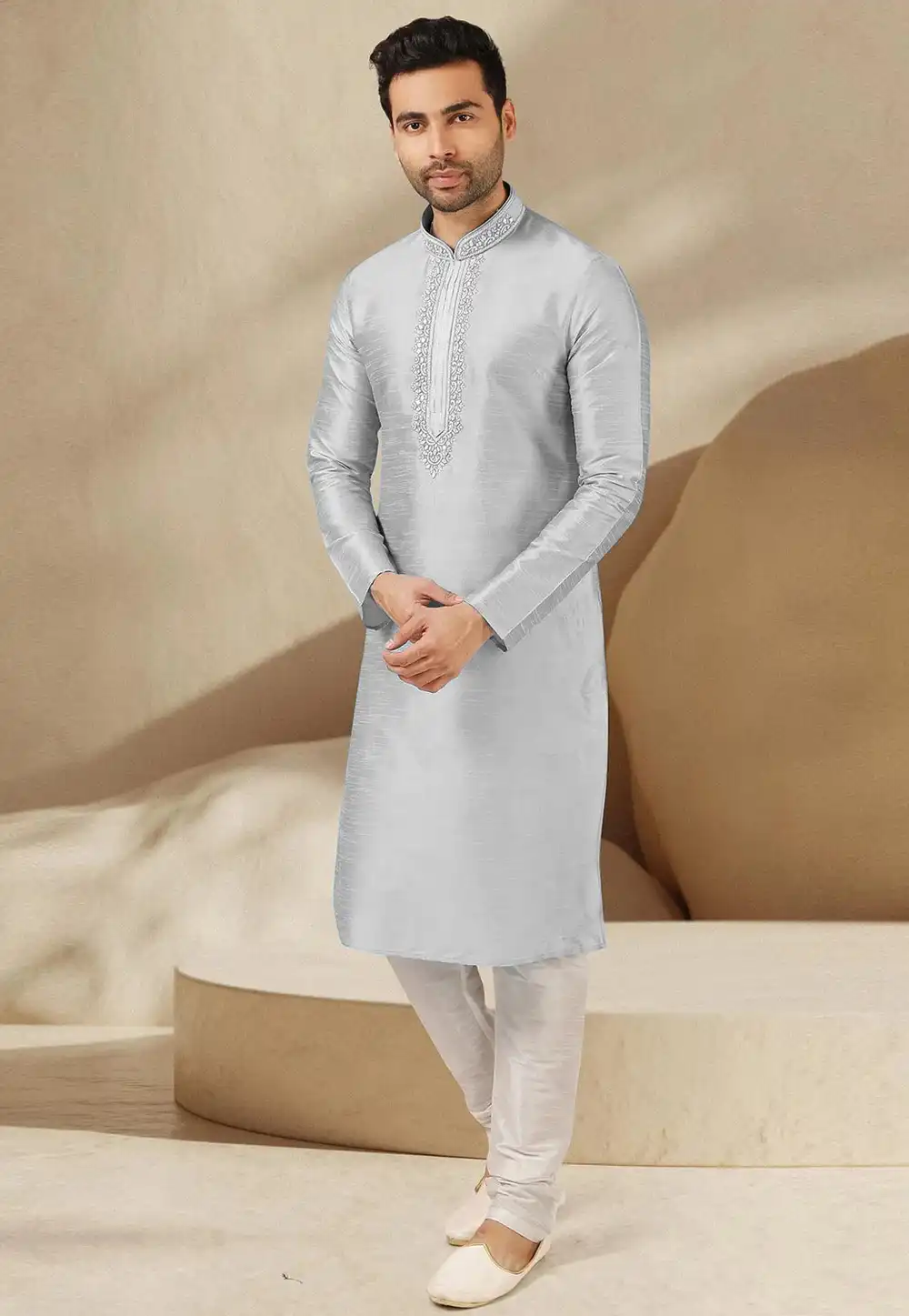 Grey Dupion Silk Kurta Pajama 279704