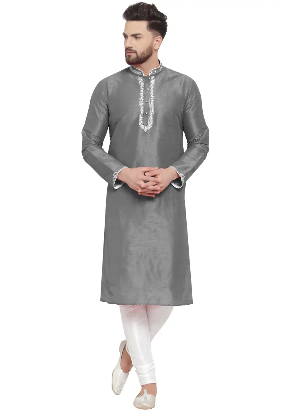 Grey Dupion Silk Kurta Pajama 284926