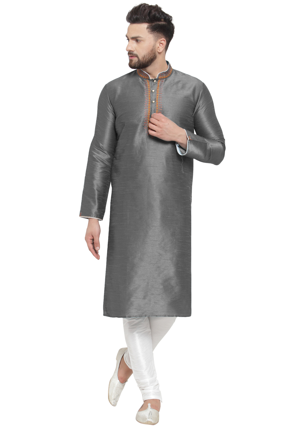 Grey Dupion Silk Kurta Pajama 284939