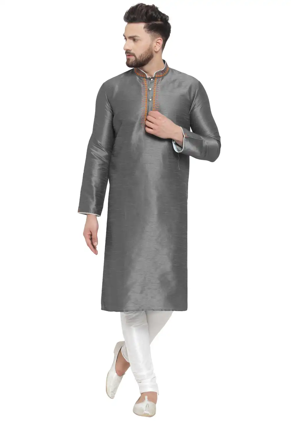 Grey Dupion Silk Kurta Pajama 284939