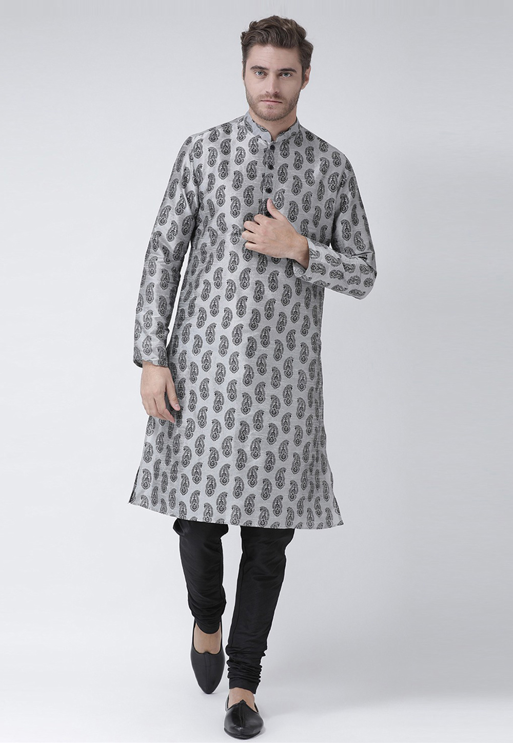 Grey Dupion Silk Kurta Pajama 286429