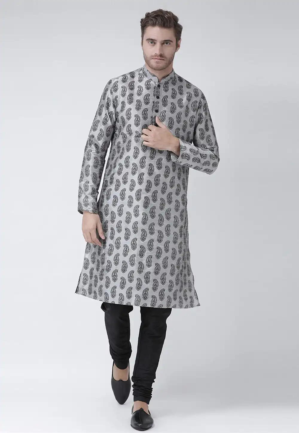 Grey Dupion Silk Kurta Pajama 286429