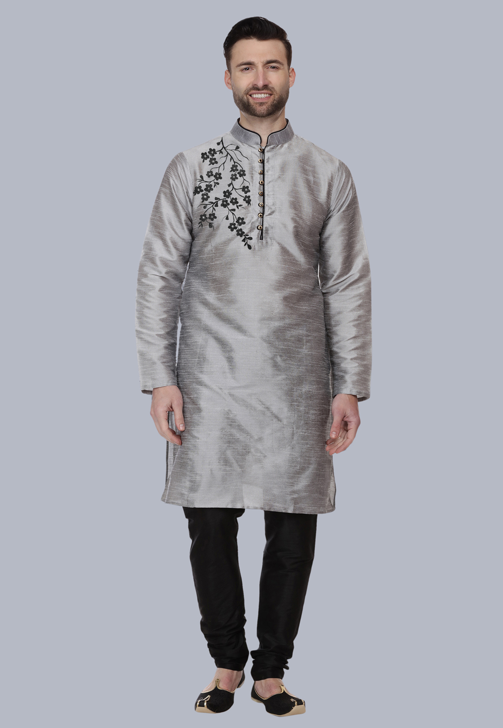 Grey Dupion Silk Kurta Pajama 279419