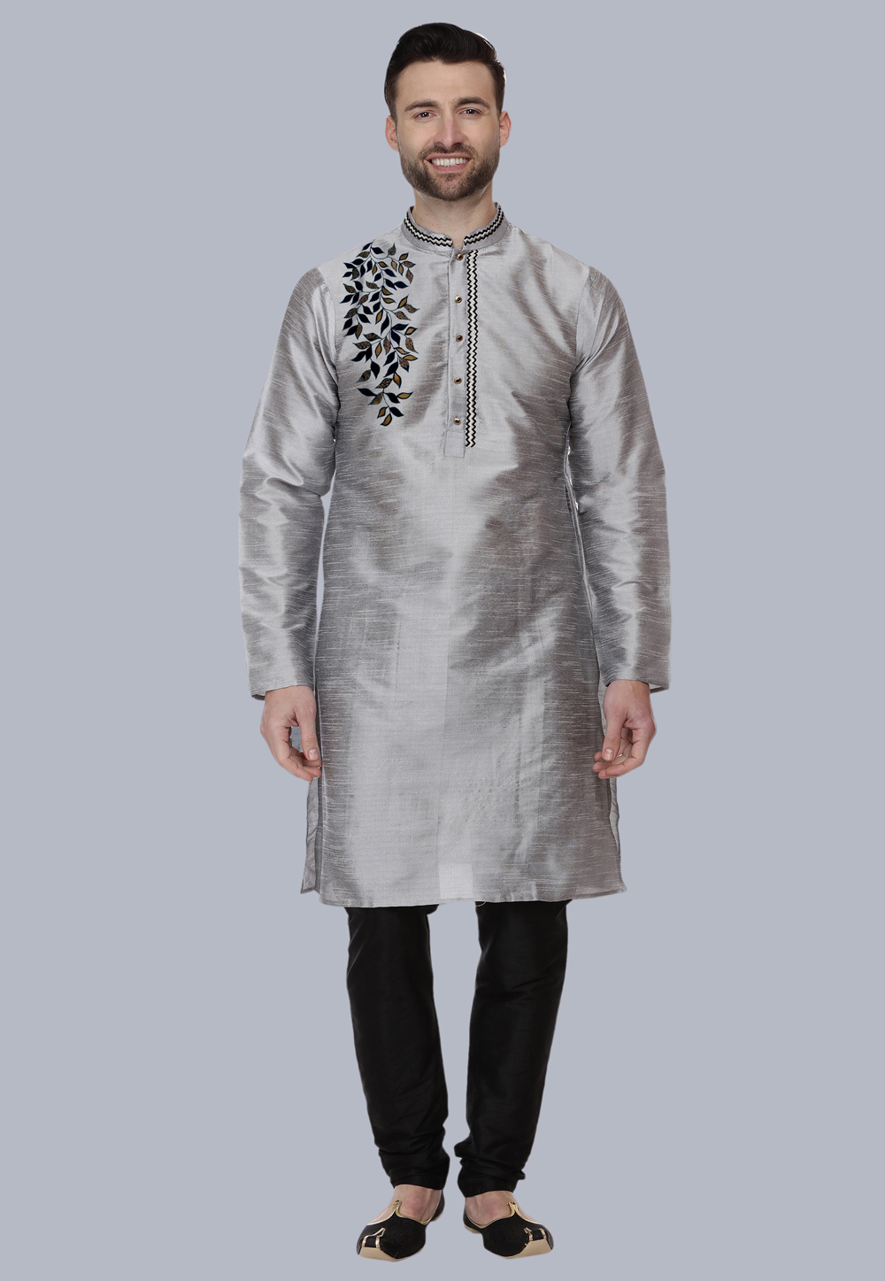 Grey Dupion Silk Kurta Pajama 279425