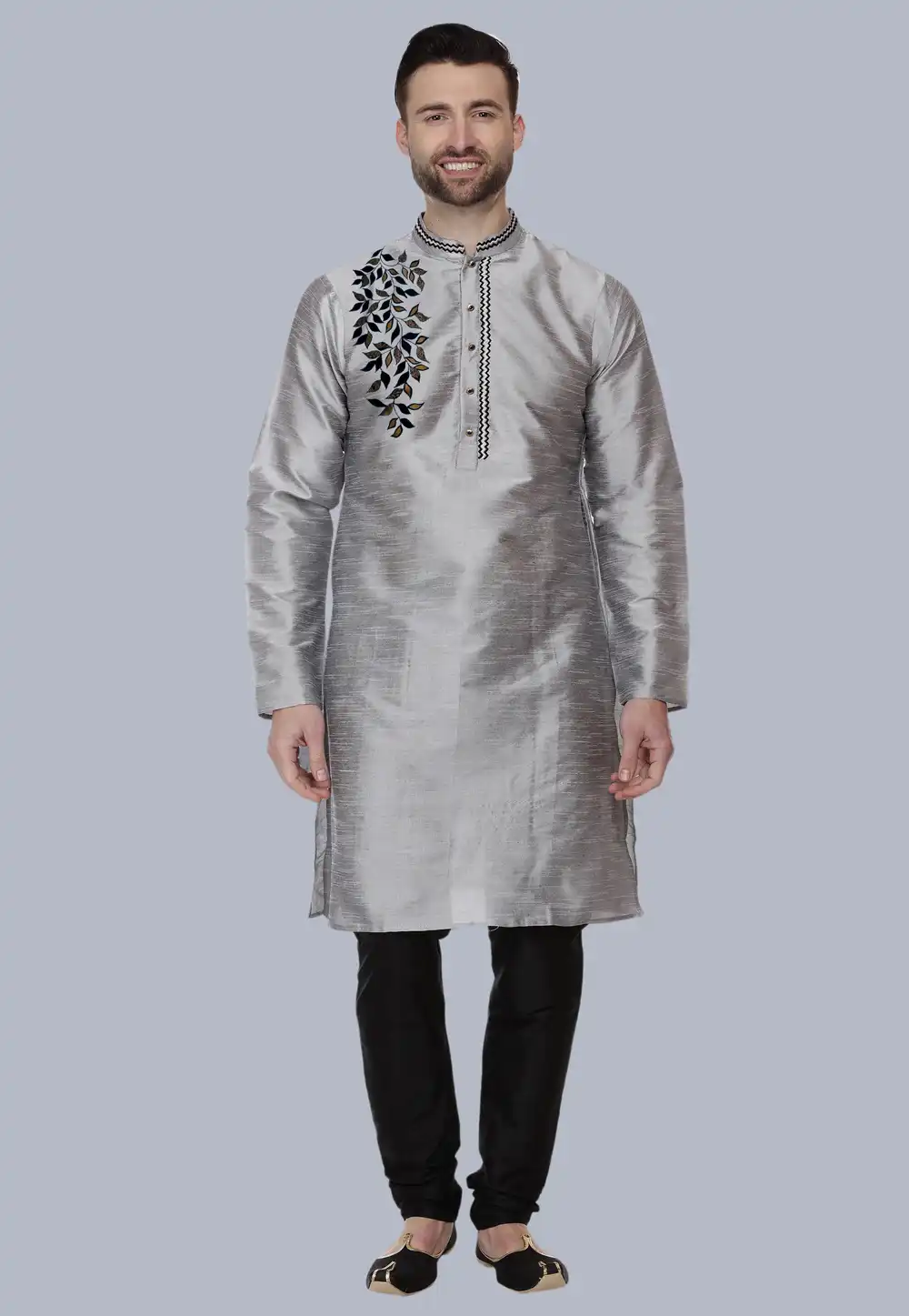 Grey Dupion Silk Kurta Pajama 279425