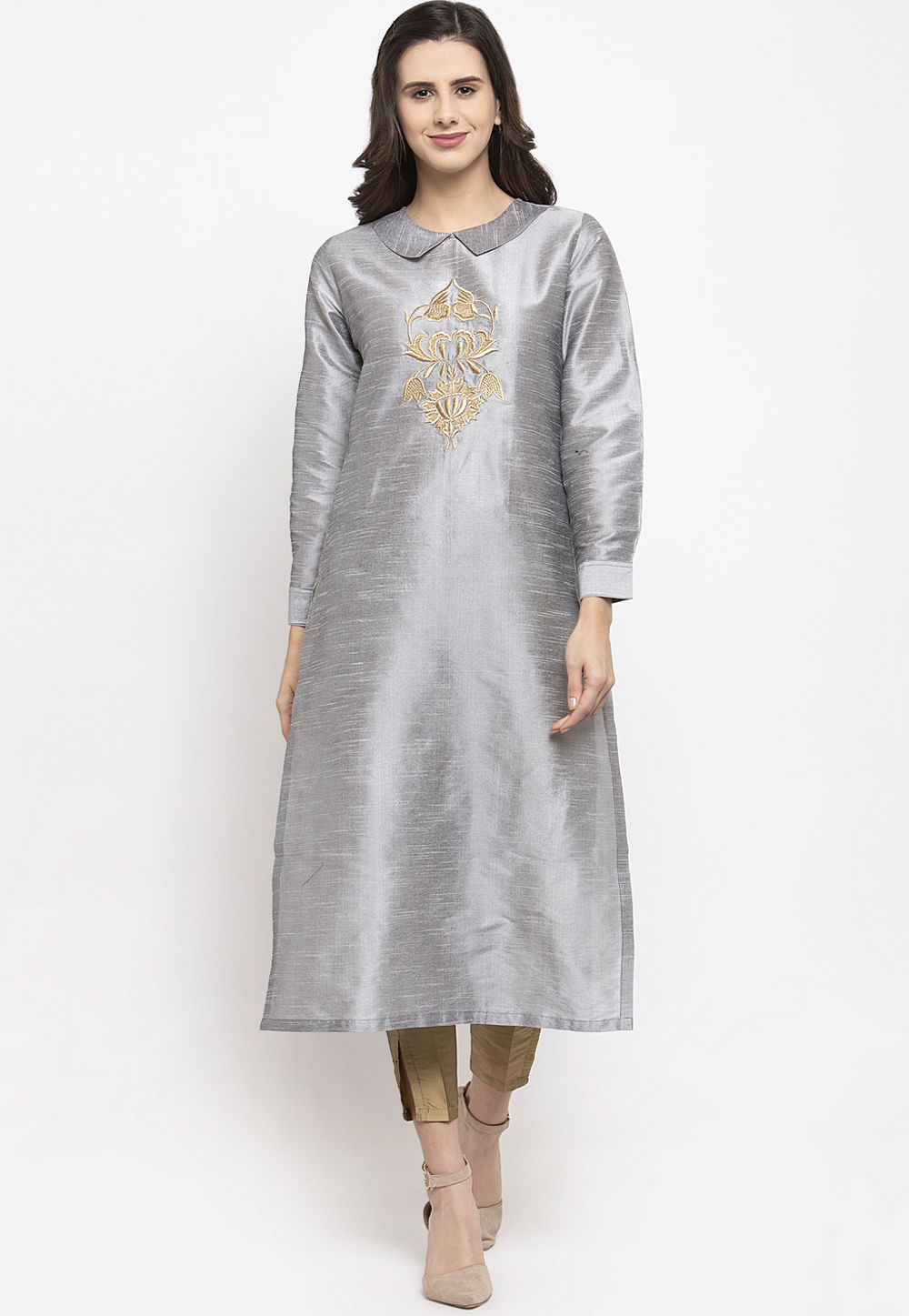 Grey Dupion Silk Kurta Set With Pent 284891