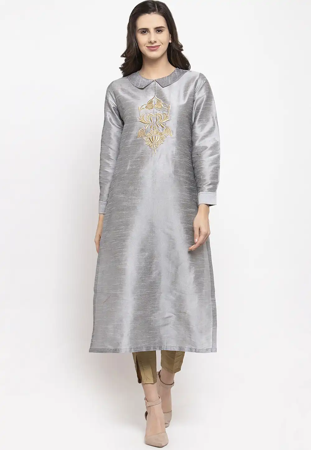 Grey Dupion Silk Kurta Set With Pant 284891