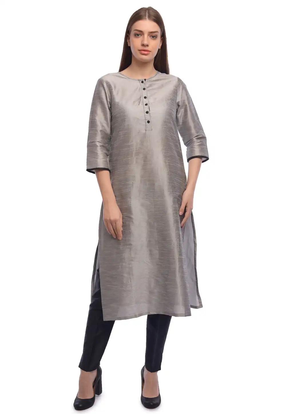Grey Dupion Silk Kurta Set With Pant 284892