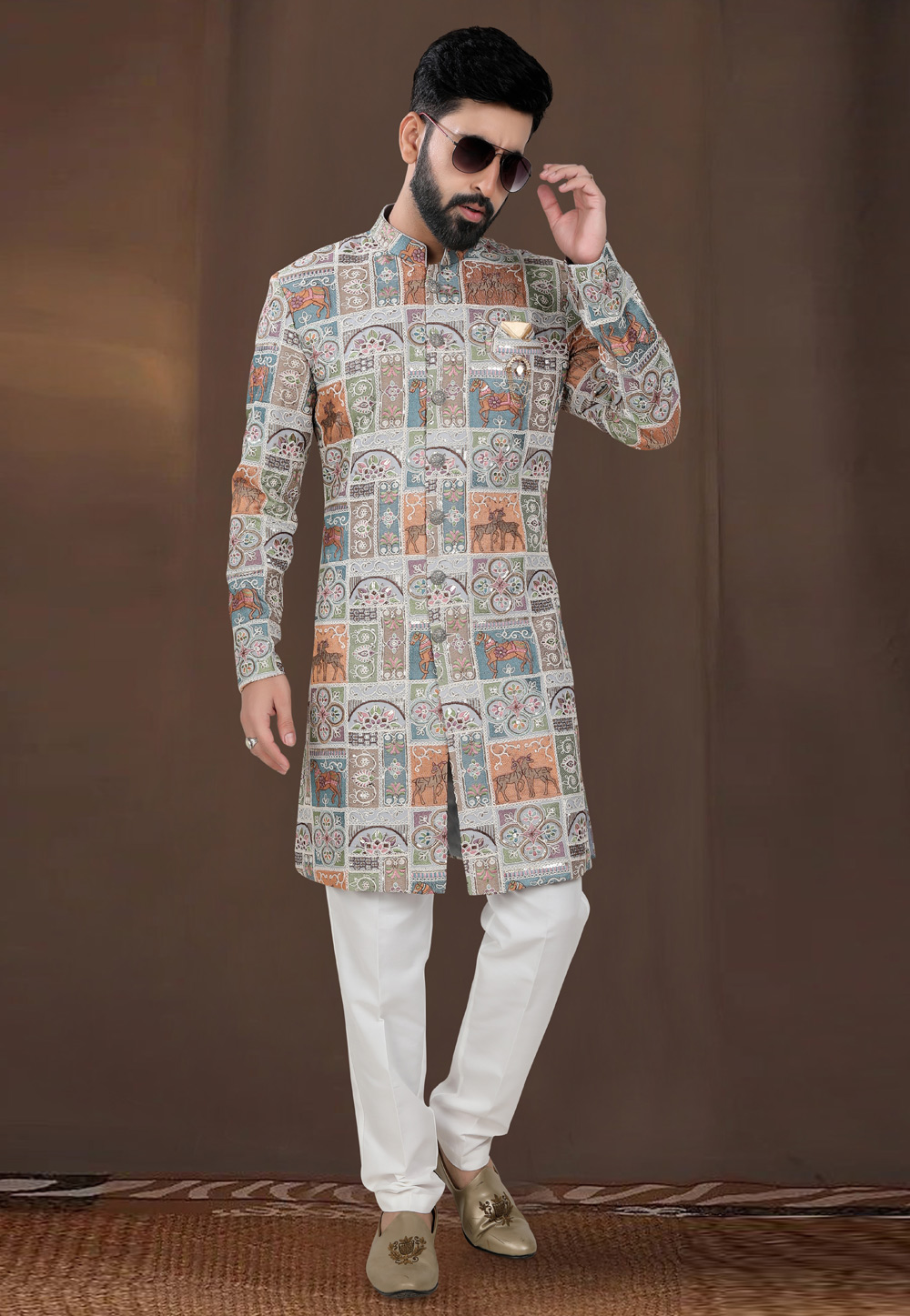 Grey Georgette Indo Western Suit 312810