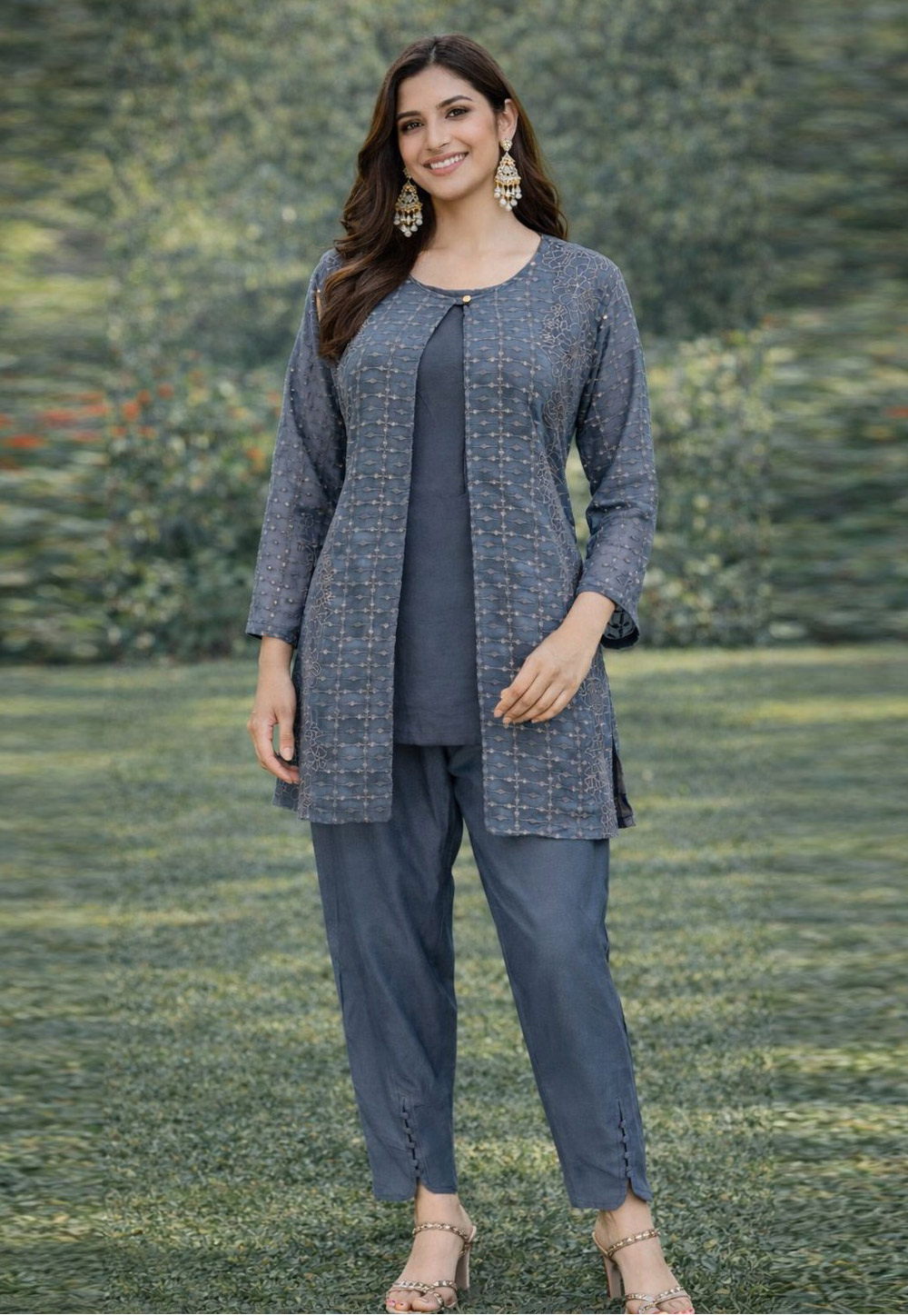 Grey Georgette Kurta Set With Pant 326623