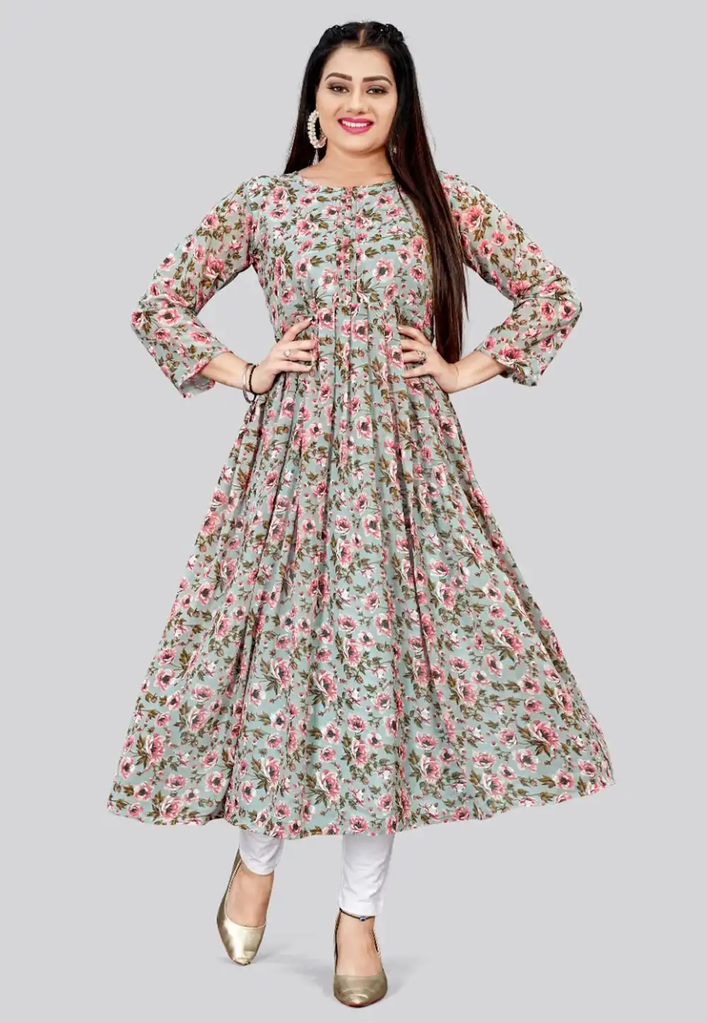 Grey Georgette Printed Long Tunic 324094