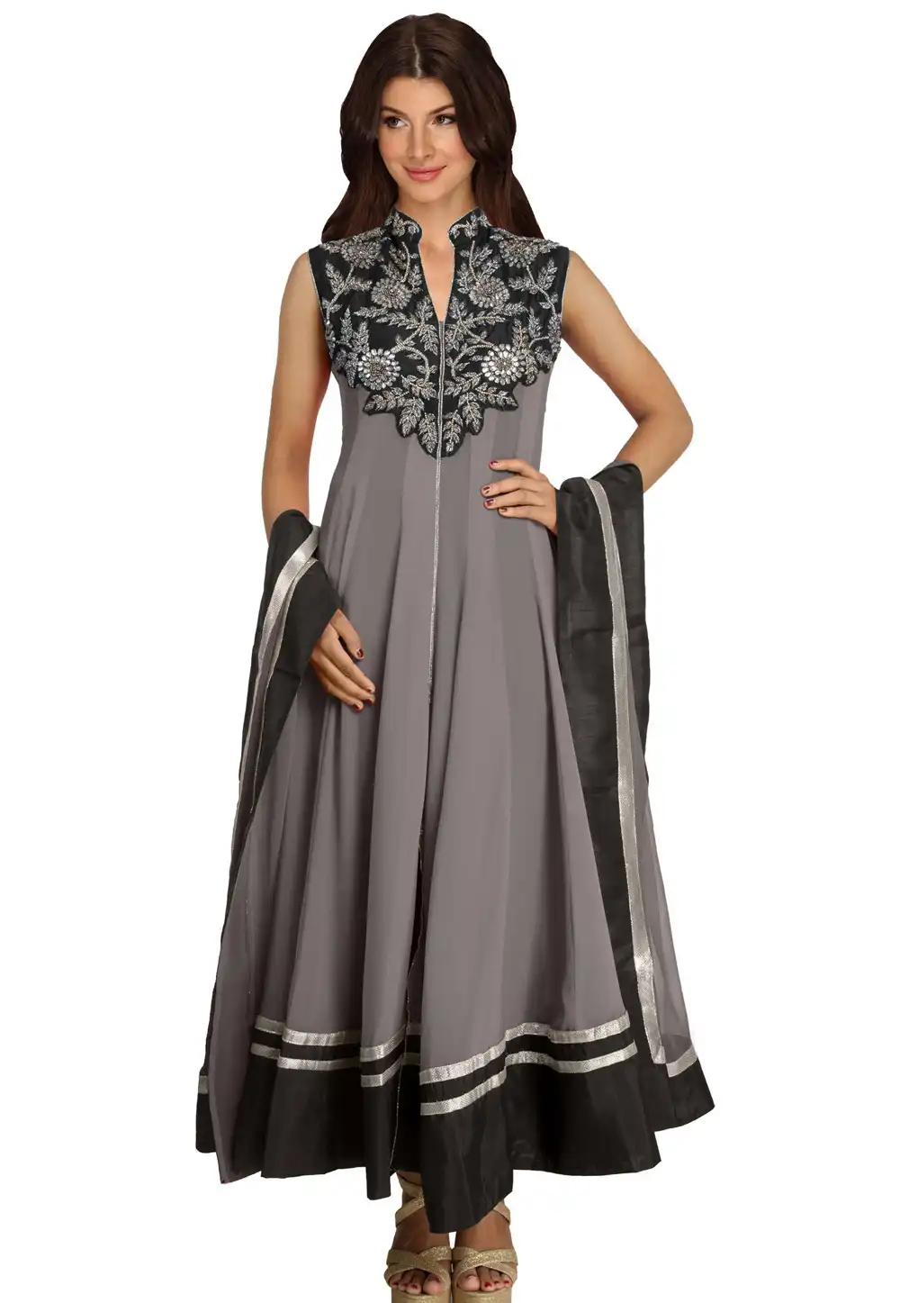 Grey Georgette Readymade Anarkali Suit 321783