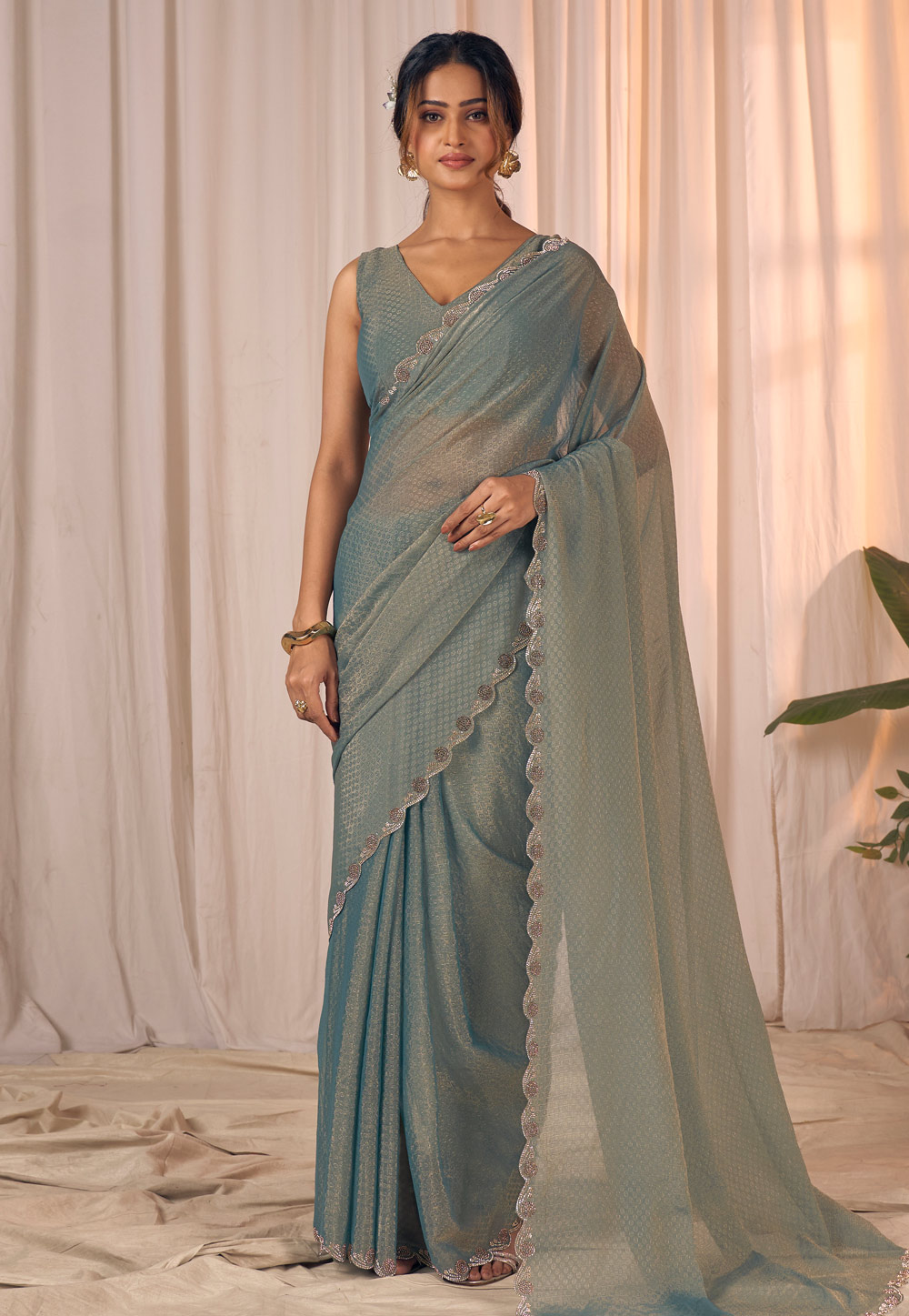 Grey Georgette Saree With Blouse 320475