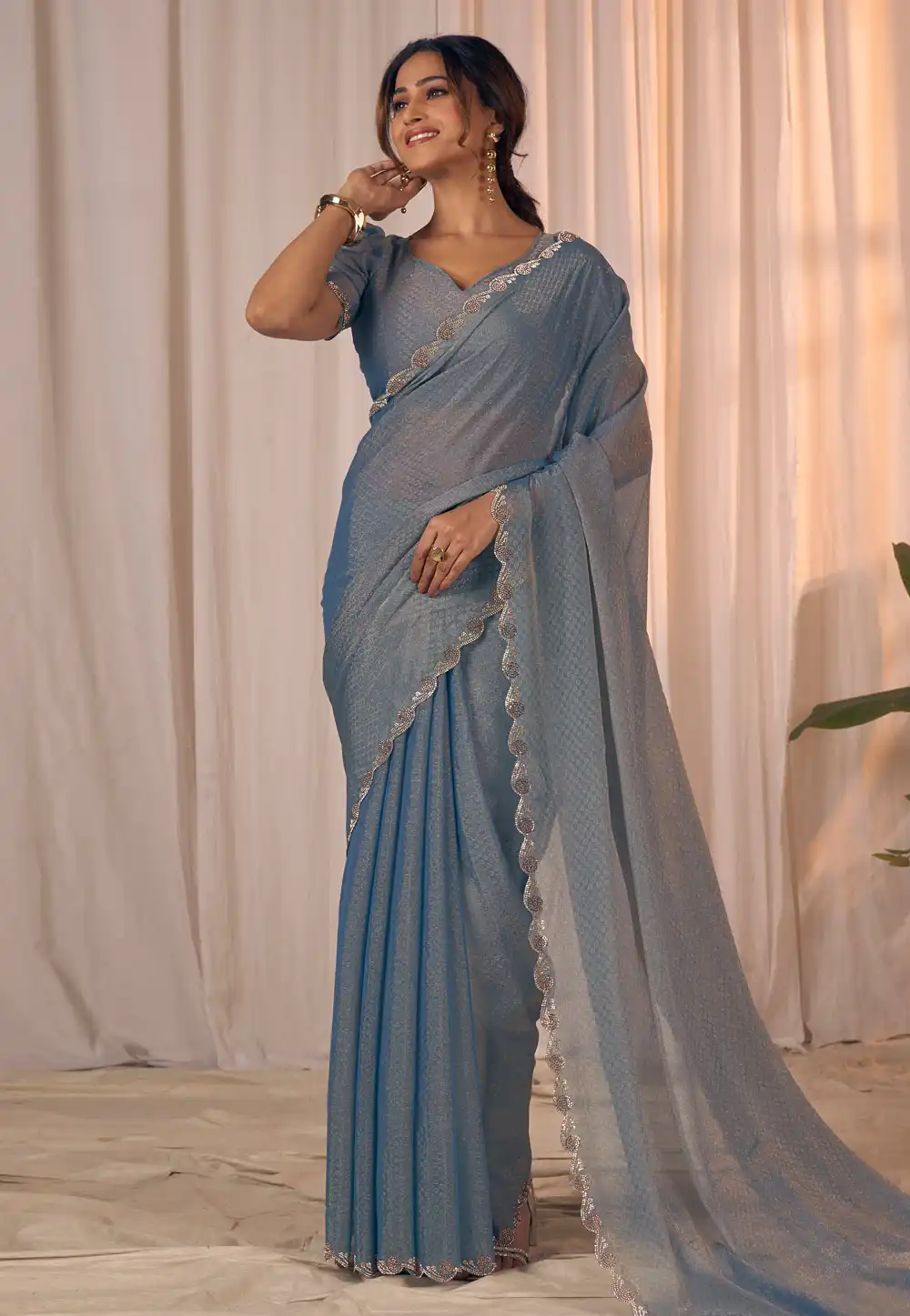 Grey Georgette Saree With Blouse 320479