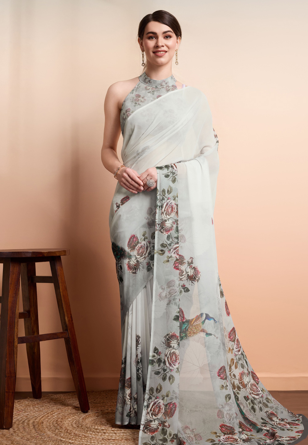 Grey Georgette Saree With Blouse 312636