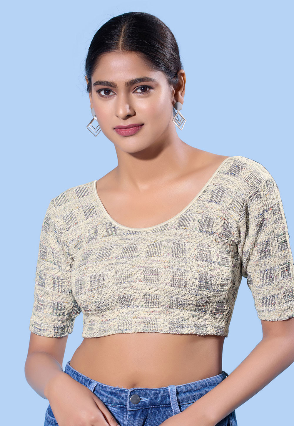 Grey Jacquard Readymade Blouse 324242