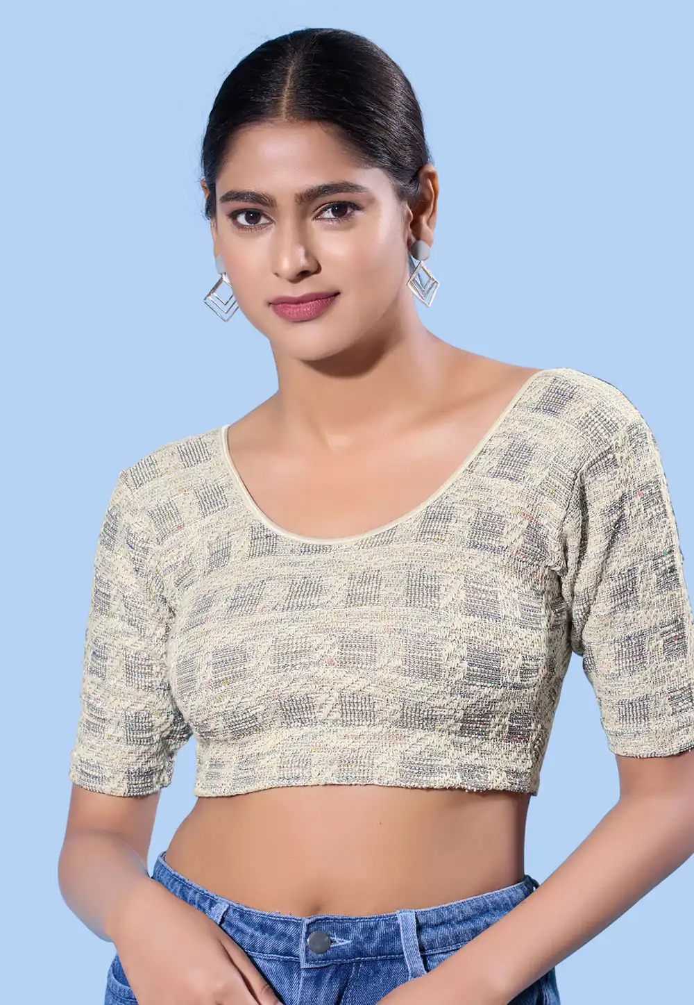Grey Jacquard Readymade Blouse 324242
