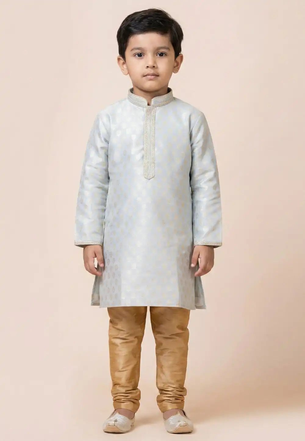 Grey Jacquard Silk Kids Kurta Pajama 322637