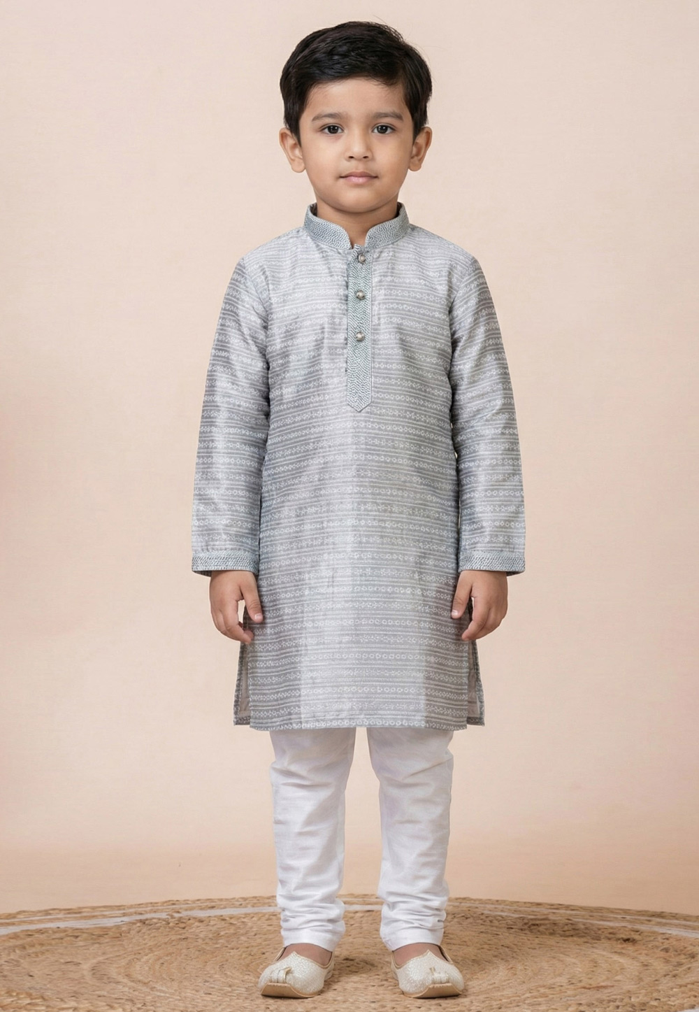 Grey Jacquard Silk Kids Kurta Pajama 322831