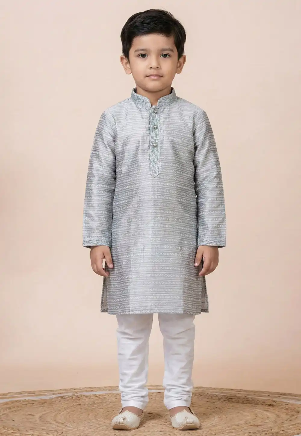 Grey Jacquard Silk Kids Kurta Pajama 322831
