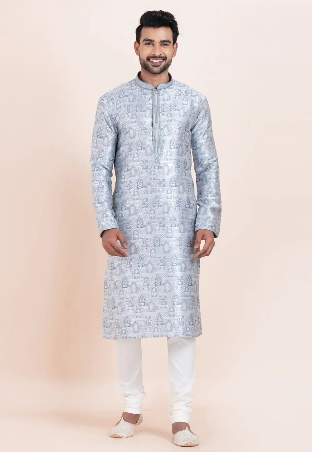 Grey Jacquard Silk Kurta Pajama 305168