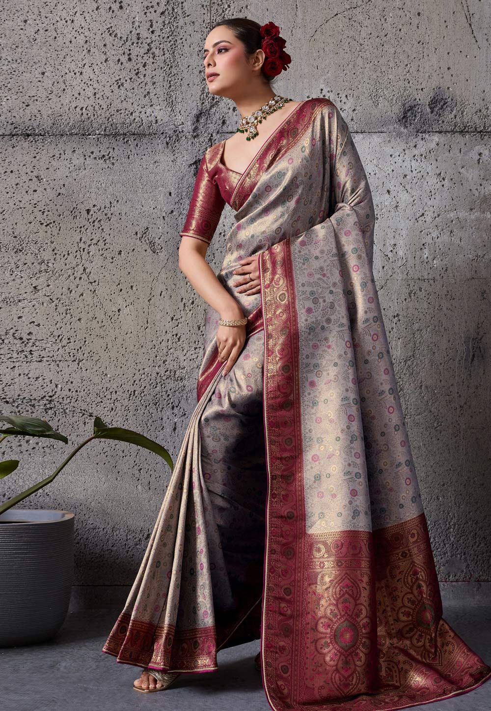 Grey Kanjivaram Silk Saree 327534