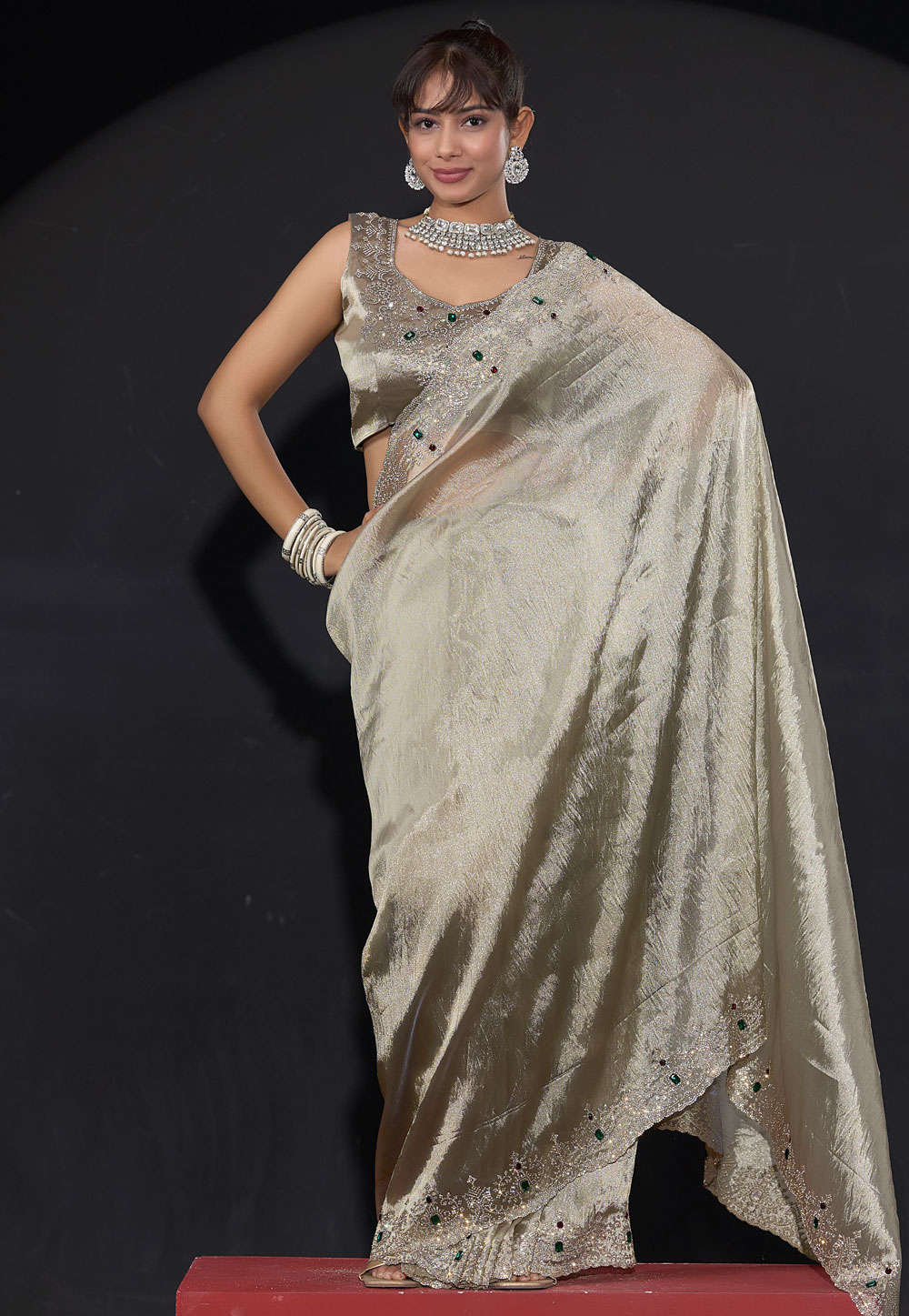 Grey Kanjivaram Silk Saree With Blouse 327611