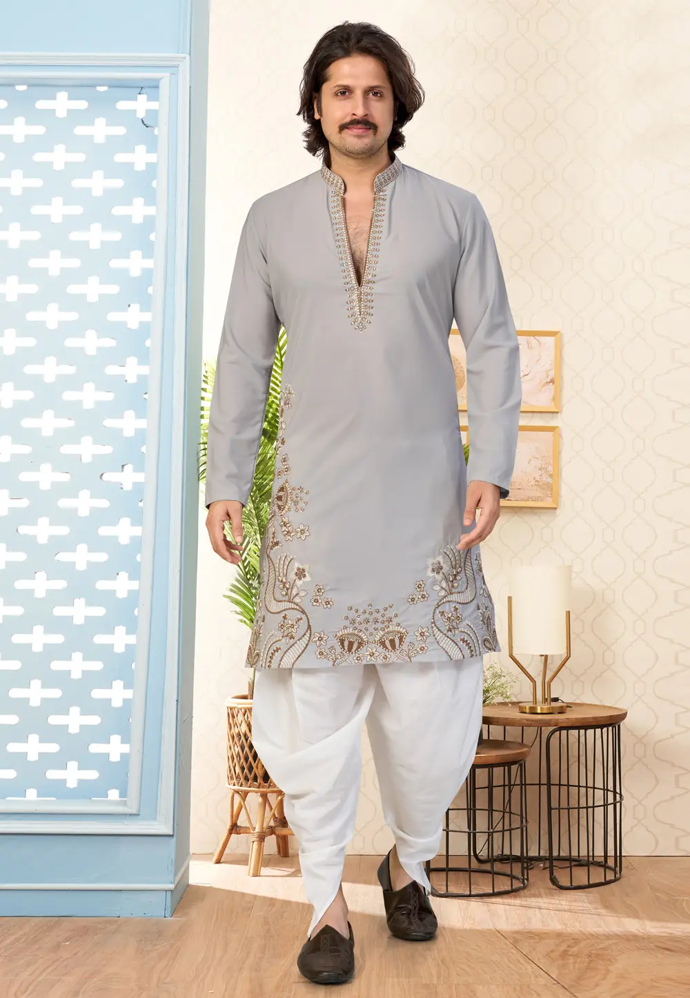 Grey Lachka Dhoti Kurta 335934