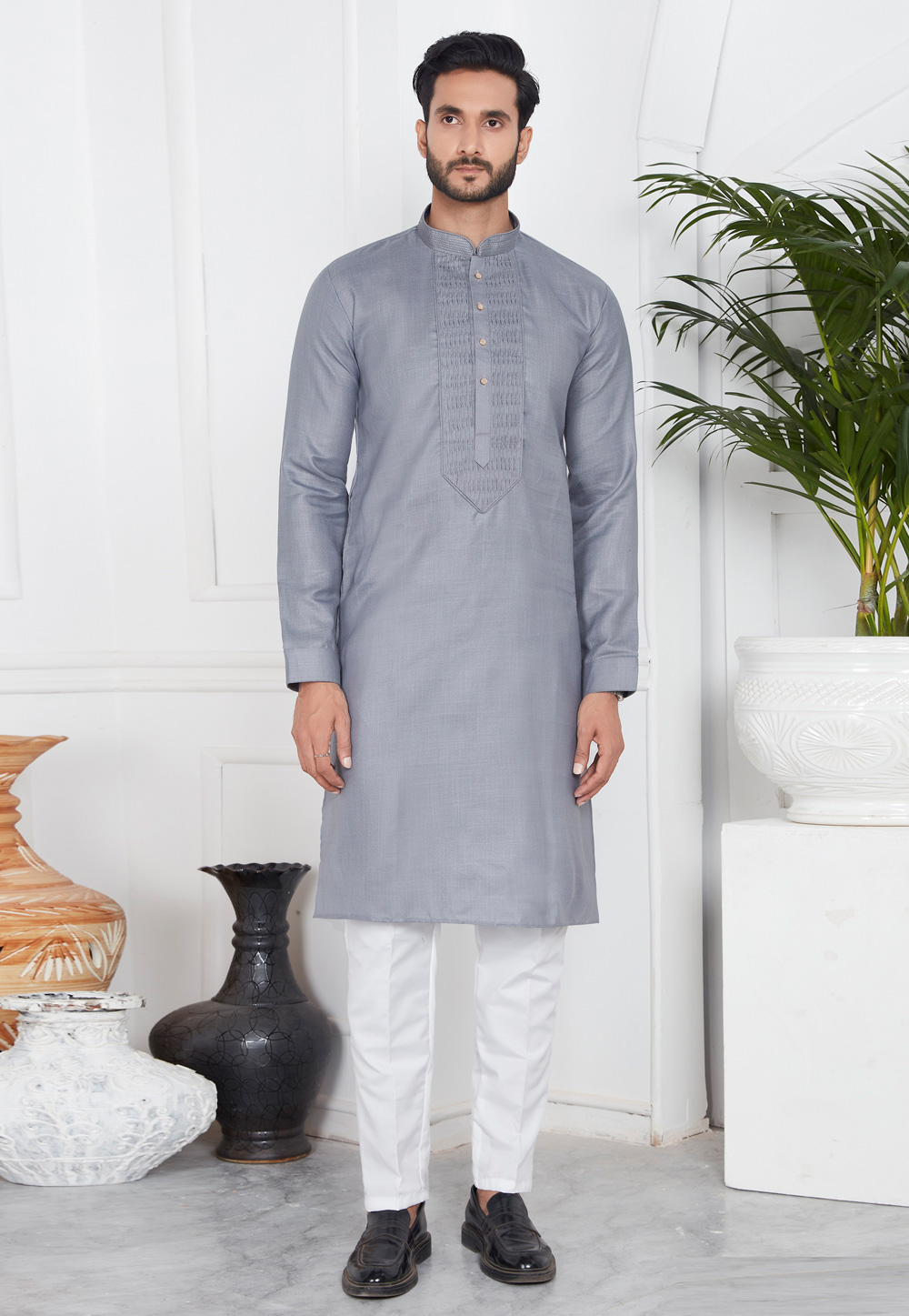 Grey Linen Kurta Pajama 283362