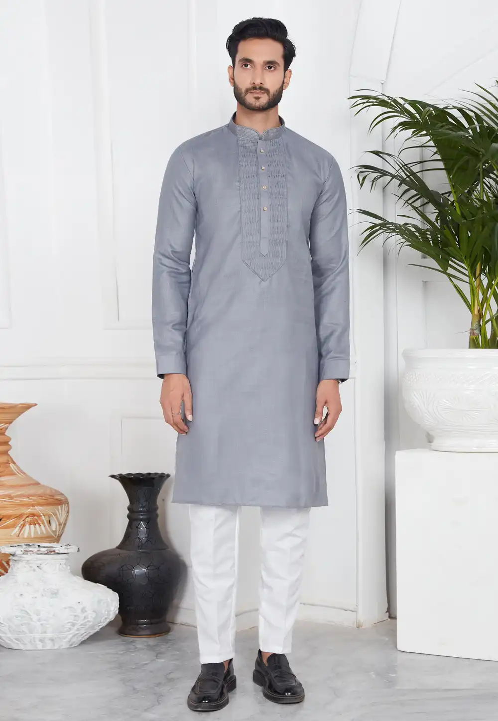 Grey Linen Kurta Pajama 283362