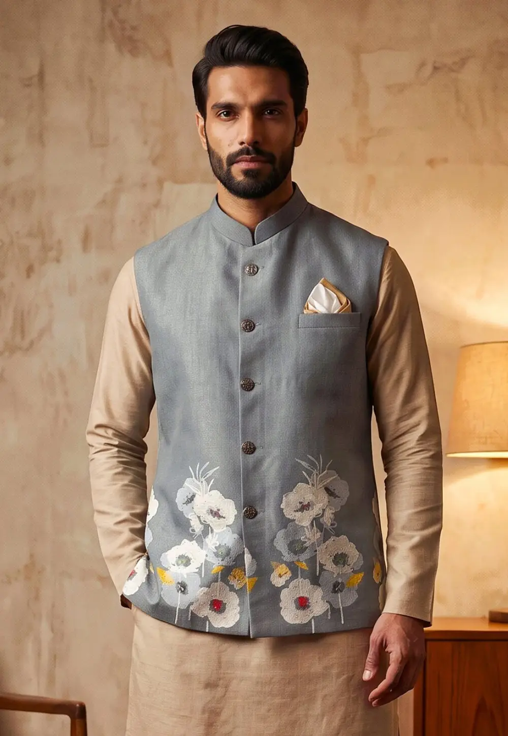 Grey Linen Nehru Jacket 337186