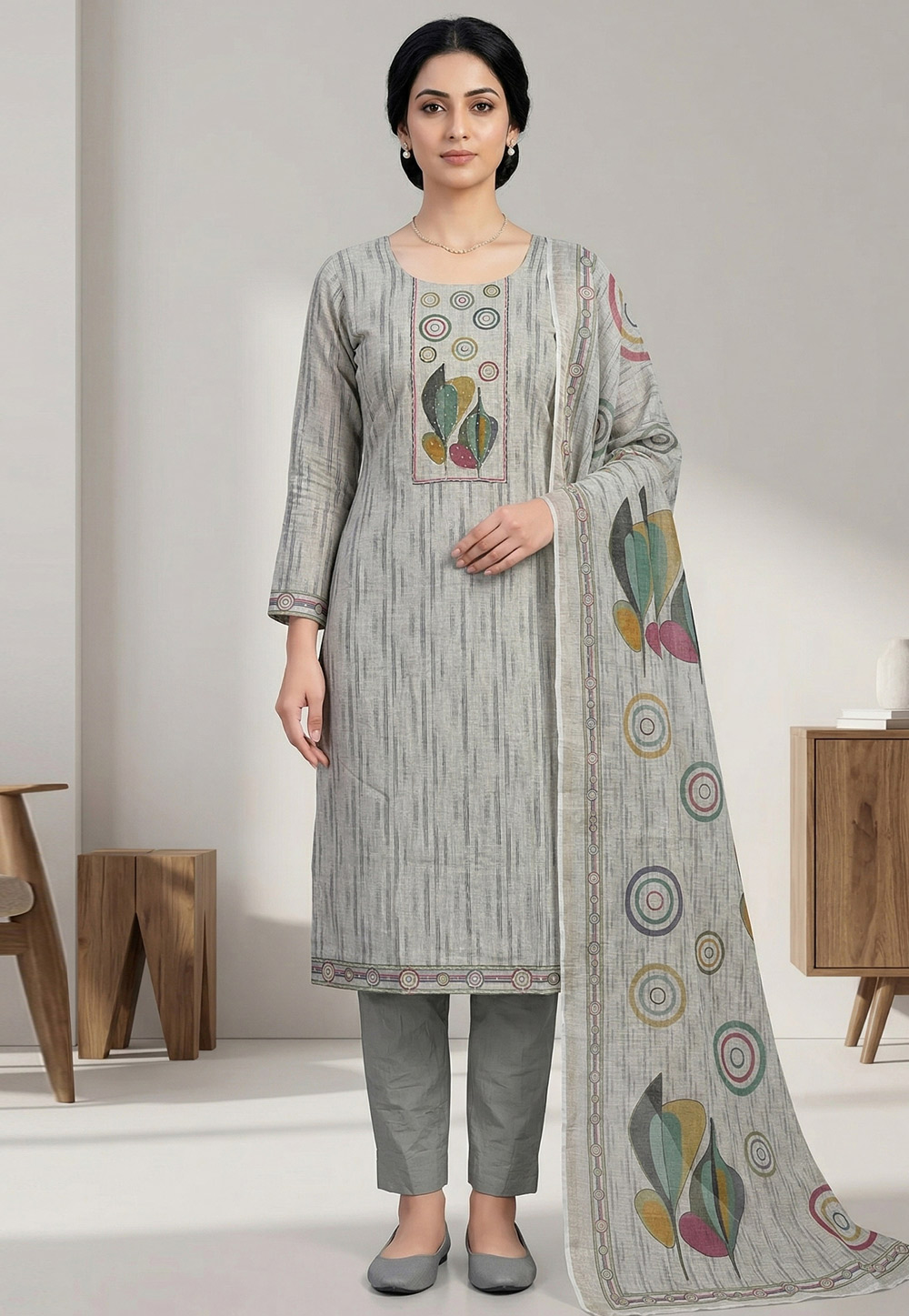 Grey Linen Pakistani Suit 327926