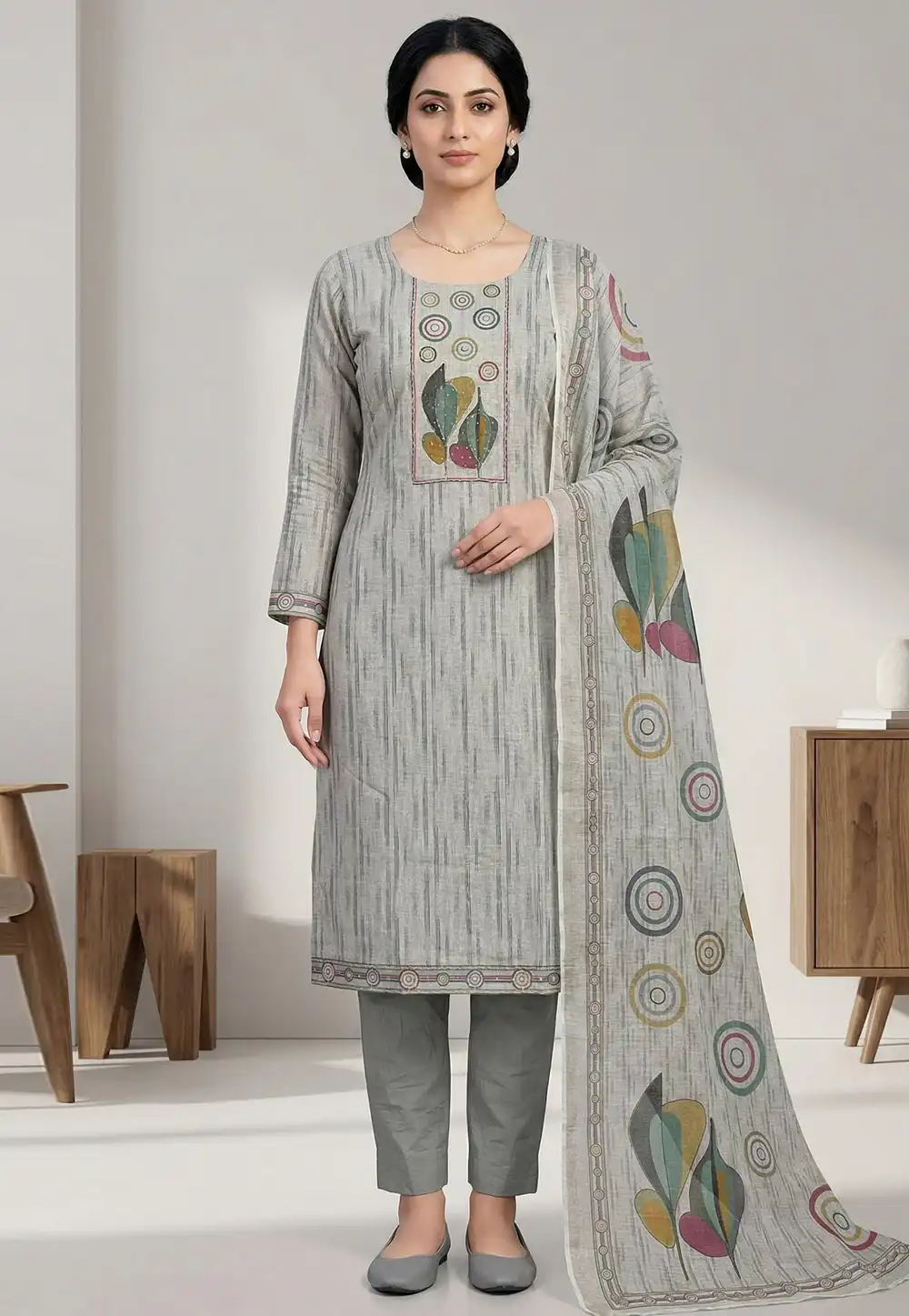 Grey Linen Pakistani Suit 327926